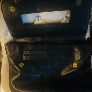 Black Leather Clutch with Gold Accents